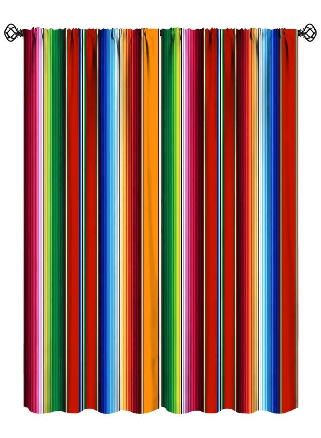 JESTRONRY Cinco de Mayo Curtains, Mexican Serape Colorful Stripes Vertical Lines Latino Design Colorful Ethnic Style Window Treatments Curtains for Living Room Bedroom Decor 42x45 Inch Decor - Image 1